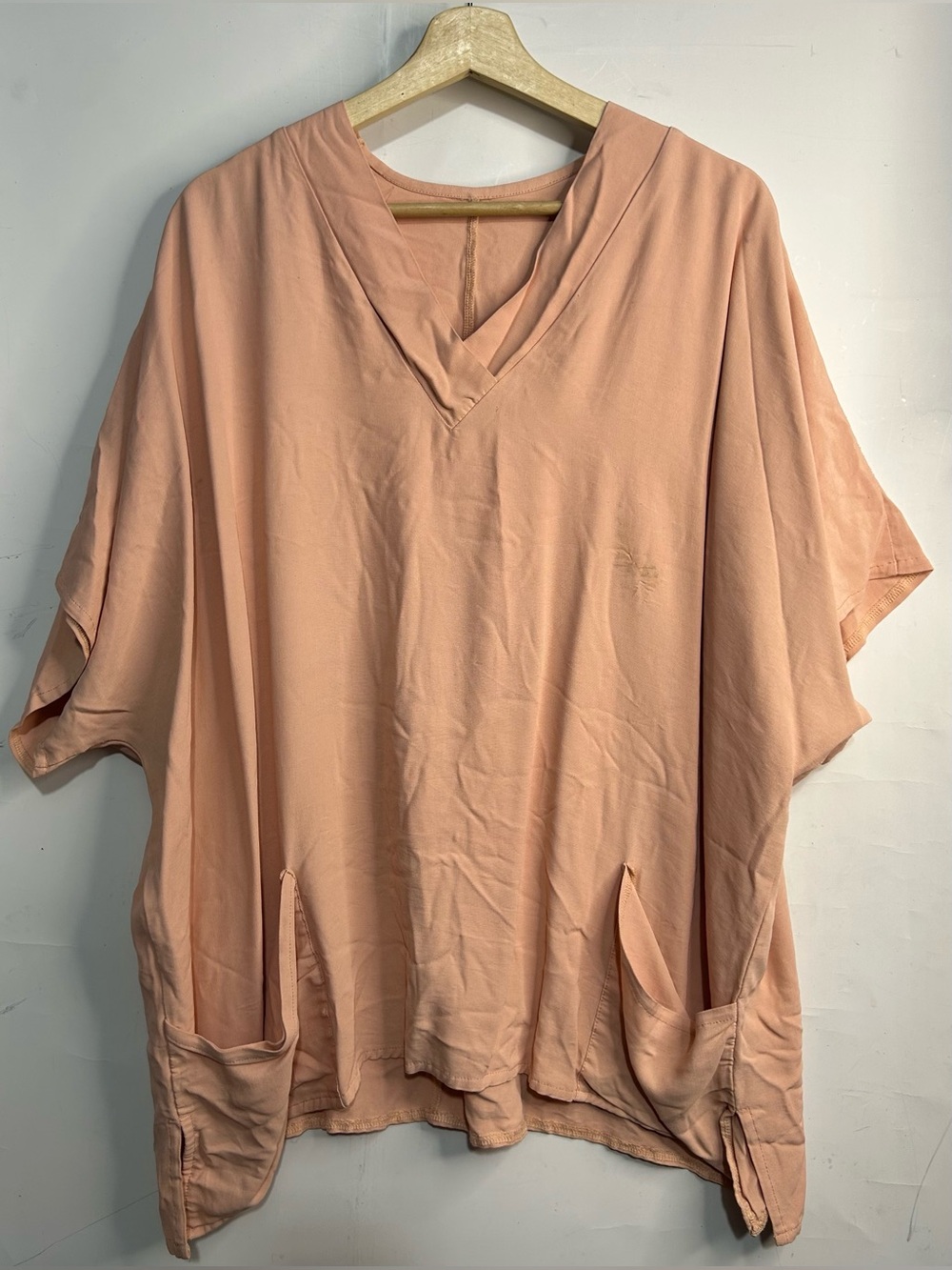 Patch Pocket Light Pink V-Neck Oversized Blouse 3X
